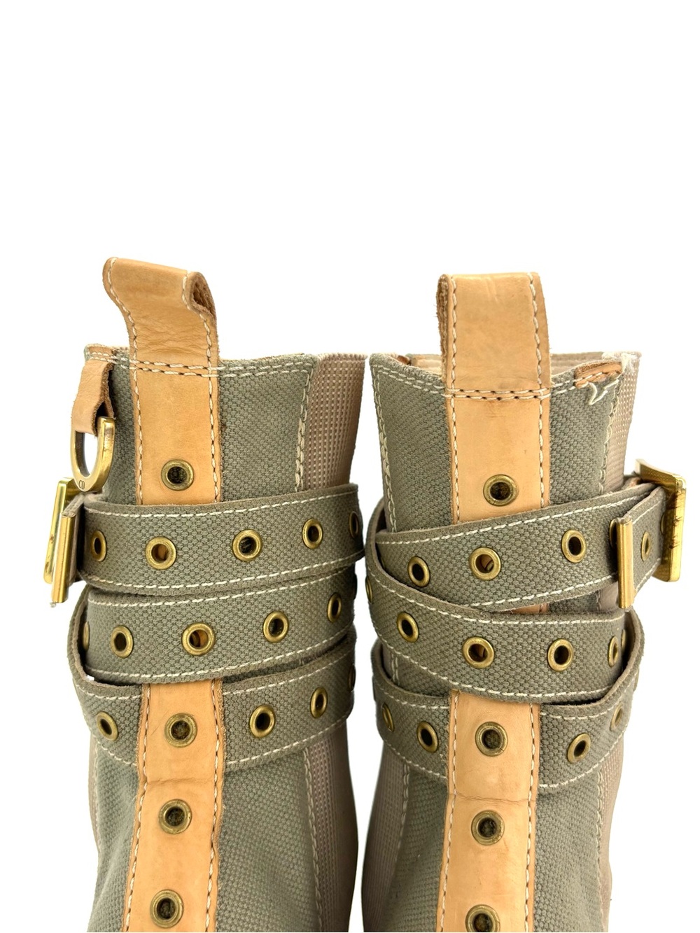 Dior Vintage John Galliano Bondage Green Canvas Pointed Toe Chelsea Boots 36.5 - Picture 4 of 10